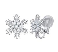 HAISWET Winter Snowflake Clear Prong Zircon Statement Stud Clip Earrings Silver Tone