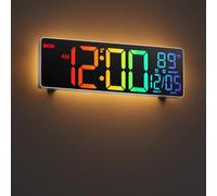 HAITANG 10.5'' Digital Wall Clock with Remote Control, Dual Alarm Wall Clocks for Living Room, Bedroom, Kitchen Decor, 8 RGB Colors Large LED Dispaly, Auto Brightness, Date, Auto DST, Temperature