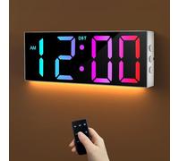HAITANG 12" Large Digital Wall Clock With RGB Color Auto Brightness Dimmer, Night Lights, 24/12-Hour Led Wall Clock For Desk Bedroom Office Living Room