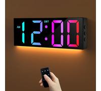 HAITANG 12" Large Digital Wall Clock With RGB Color Auto Brightness Dimmer, Night Lights, 24/12-Hour Led Wall Clock For Desk Bedroom Office Living Room
