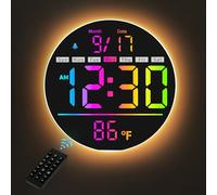 HAITANG Large Digital Wall Clock 8'' with RGB Color Changing & Remote Control, Auto-Brightness, Temperature, DST, Mood Night Light, Alarm with Weekday/Weekend Mode for Home/Bedroom/Office Decor-White