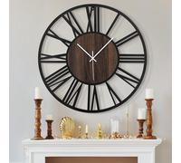 HAITANG Large Wall Clocks for Living Room,Silent,Non Ticking,Battery Operated Oversized Vintage Round Modern Wood Clock for Bedroom,Farmhouse,Office Home Decor,24in(60cm,Black Roman Number)