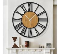 HAITANG Large Wall Clocks,Silent,Non Ticking,Battery Operated Big Retro Round Modern Wood Wall Clock for Living Room, Bedroom,Dinning Room,Farmhouse,Office,Home Decor-20IN(50cm, Black,Roman numeral)