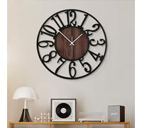 HAITANG Large Wall Clocks,Silent,Non Ticking,Battery Operated Rustic Round Modern Big Wood Wall Clock for Living Room, Bedroom,Kitchen,Farmhouse,Office,Home Decor-16IN(40cm, Black-Arabic Number)