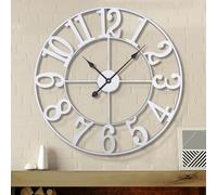 HAITANG Modern Large Wall Clocks for Living Room, 31 Inch Decorative Oversized Round Silver Metal Nearly Silent Little Ticking Battery Operated Farmhouse Clock for Bedroom,Office,Classroom Wall Decor