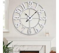 HAITANG Modern Large Wall Clocks for Living Room, 60cm / 24 Inches Round Silver Metal Silent Non Ticking Battery Operated Roman Numerals Clock Wall for Bedroom,Kitchen,Office,Classroom Home Decor