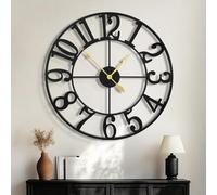 HAITANG Modern Large Wall Clocks for Living Room, 60cm / 24" Round Black Metal Silent Non Ticking Battery Operated Arabic Numerals Clock for Farmhouse, Bedroom,Kitchen,Office,Classroom Home Decor