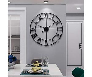 HAITANG Vintage Large Wall Clocks,Silent Non Ticking,Battery Operated,40cm /16" Round, Roman Numerals, Modern Black Metal Clock for Living Room,Bedroom,Kitchen,Office Wall Decor