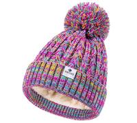 HAITHO Kids Winter Bobble Hat 2 Sizes Girls Boys Cute Warm Fleece Lined Knitted Hat, Multicolor-01, 7-12 Years