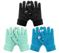 HAITHO Kids Winter Gloves 3 Pairs, Chenille Knit for Cold Weather, Warm Fleece Lined Touchscreen Thermal Gloves for Children, Teen Girls Boys 3-8 Years