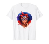 Haiti Afro Woman Red Blue Pride Flag Portrait Girls Women T-Shirt