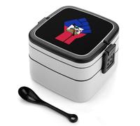 Haiti Flag Resist Lunch Box Stackable Bento Box Double Layer Leak-Proof Lunch Container with Cutlery Set