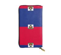 Haitian flag Long leather wallet, portable credit card holder, zippered coin purse, and ID compartment