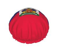 Haitian flag Printed shower cap, reusable, specially designed for women's long hair, double-layer structure, suitable for bathing.