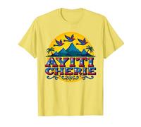 Haitian Pride Ayiti Cherie Tropical Paradise Art T-Shirt, Men, Lemon, L