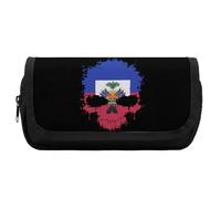 Haitian Skull Flag Cute Double Pencil Case Large Capacity Portable Pen Pouch with Zippered