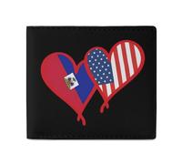 Haitians-Flag and US Flag Novelty Bifold Wallets Funny Purse Front Pocket Holder Money Clip with ID Credit Card Slots for Men Women 4.5 X 4 Inches