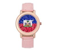 Haitians-Flag Paisley Pattern Fashion Women's Watch Easy Reader Novelty Slim Quartz Casual Dress Wrist Watches