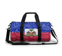 Haitians-Flag Paisley Pattern Funny Large Gym Bag Novelty Lightweight Sports Duffel Bags Travel Tote Luggage Handbags 17.5 * 9 * 9 Inches