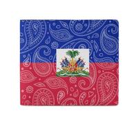Haitians-Flag Paisley Pattern Novelty Bifold Wallets Funny Purse Front Pocket Holder Money Clip with ID Credit Card Slots for Men Women 4.5 X 4 Inches