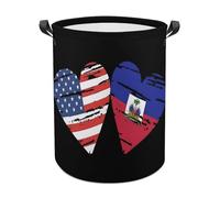 Haitians-US Heart Flag Funny Laundry Baskets Collapsible Waterproof Clothes Hamper Storage Bins with Handles 13.8"x13.8"x17.3" 17.3"x17.3"x17.3"