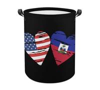 Haitians-US Heart Flag Funny Laundry Baskets Collapsible Waterproof Clothes Hamper Storage Bins with Handles 13.8"x13.8"x17.3" 17.3"x17.3"x17.3"