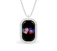 Haitians-US Heart Flag Funny Pendant Necklace for Women Personalized Fashion Jewelry Diamond Necklaces for Wedding Birthday Gold Silver