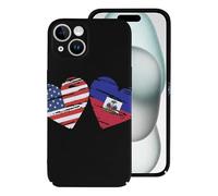 Haitians-US Heart Flag Funny Protective Case Lightweight Phone Cover Compatible With iPhone 15/15 Plus/15 Pro/15 Pro Max Funny Protector