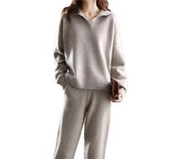 Haitpant 2 Pieces Set Women Oversize Tracksuit Polo Collar Sweater And Straight Pants Knitted Pullover Set Sweater Suit