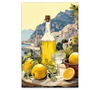Haitunone Italian Lemon Wall Art Summer Coast Food Drink Poster Vintage Yellow Rustic Limoncello Canvas Prints for Farmhouse Kitchen Bathroom Wall Decor 16x24 inch Unframed