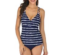 HAIVIDO Women's V Neck Tankini Set Criss Cross Back Tankini Top with Bikini Bottom Two Piece Bathing Suits, Print-1, Large