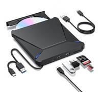 Haiway External DVD Drive, USB 3.0 Type-C Portable CD DVD Drive Burner Player Reader Writer with 2 USB 3.0 Ports and TF/SD Card Slots, Optical Disk Drive for Laptop Mac, PC Windows 11/10/8/7 Linux OS