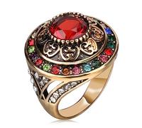 HAIXIAN Retro Gold Multi Stone Chunky Dome Rings, 14K Yellow Gold Plated Vintage Cocktail Party Crystal Turkish Signet Rings, Antique Turkish Rings Jewelry, Gold, Cubic Zirconia