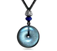 HAIXIAN Unisex Crescent Moon Natural Black Obsidian Stone Safety Buckle Pendant Necklace,Adjustable Rope Quartz Gemstone Bohemian Statement Necklace Jewelry for Women Men, Convention, Gemstone, Jade