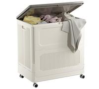 HAIXIN 130L Large Laundry Basket with Lids, Sturdy Washing Baskets with Wheels, Plastic Laundry Hamper Easy Install, Laundry Bin 1 Pack for Clothes Bathroom Bedroom, Moveable and Lockable (Milk Grey)