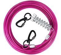 HaiYUAN Dog Tie Out Cable 10/15/20/25/30 FT Dog Runner for Yard Steel Wire Dog Cable with Durable Superior Clips Pink Dog Chains Heavy Duty for Outside Hold Large Dogs Up to 165 lbs