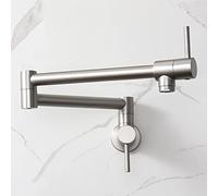 HAIYUNDA Kitchen Pot Filler faucets Wall Mount Commercial Double Joint Swing Arm Kitchen Sink Faucet Folding Stretchable with Single Hole Two Handles (Brushed Nickel)