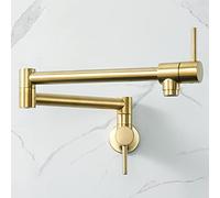 HAIYUNDA Pot Filler Folding Faucets,Wall Mount Pot Filler Kitchen Faucet Solid Brass,Swing Arm Folding Brushed Gold Modern Kitchen Sink Faucet Folding Stretchable with Single Hole Two Handles