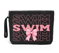 Haizct BOW Makeup Bag With Zipper, Funny Travel Toiletry Bag Gifts for Cheer Lover Cheerleading Team Mom, Black, 9.7x7.3x1.85 inches, Swim