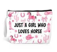 Haizct Just A Girl Who Loves Makeup Bag With Zipper, Funny Butterfly Travel Toiletry Bag Gifts for Women Daughter Sister, White, 9.7x7.3x1.85 inches, Love Horse
