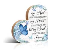 Haizct My Mind Still Talks To You Cute Butterfly Floral Wooden Heart Plaque Sign, Home Shelf Desk Decor, Condolence Gifts For Loss Of Loved One, Remembrance Bereavement Gifts For Aunt Uncle Friend