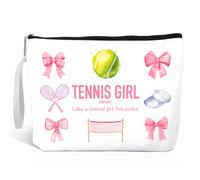 Haizct Tennis Girls Cute Makeup Bag With Zipper, Funny Cosmetic Bag Gifts for Tennis Player Lover, Birthday Thank You for Coach Player Fan, Gifts for Daughter Sister BFF