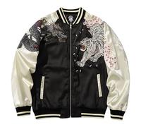 HaiZi XiHuan Cool Dragon Sukajan Jacket Tiger Embroidered Jackets for Men Japanese Winter Windproof Mens Casual Coat, khaki, L