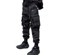 HaiZi XiHuan Men's Functional Style Paratrooper Pants Tactical Cargo Pants Techwear Pants Punk Streetwear Pants Goth Pants, Black, Large
