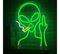 HAJAE Green Alien Neon Signs, Dimmable LED Neon Signs for Wall Decor Bedroom Man Cave Game Room Home Bar Party Decor, LED Alien Neon Light for Kids Birthday Gift (Green Alien)