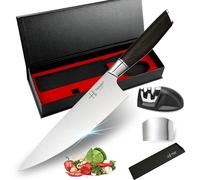 hajegato Chef Knife, Ultra Sharp Kitchen Knife 8" Premier High Carbon German EN1.4116 Stainless Steel, Chopping Cooking Knife with Knife Sharpener Finger & Blade Guard Gift Box-Part of Chef Knife Set