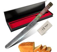 hajegato Damascus Chefs Knife Bread Slicer Unique One of Kind Handle Professional 10 Inch Japanese Chefs Kitchen Knife Vg10 67 Layers Damascus Steel Knive - Part of Chef Knife Set