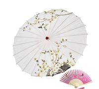 HAJHI 32in Japanese Umbrella with Fan Classical Dance Silk Cloth Parasols for Wedding Fashion Show Chinese Umbrella Home Decorations(A-fan-a)