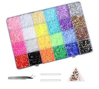 HAJHI 3mm Resin Flatback Bedazzling Kit Ab-Multicolour Handmade DIY Nail Charms with Tools Rhinestones for Bedazzling for Hairbands(129-19500pcs)