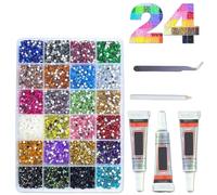 HAJHI Ab-Multicolour Nail Charms Decorative Eyes Lips Bedazzling Kit with Glue 3mm Resin Bedazzler Kit with Rhinestones Flatback for Painting(24-Cell B - 24000pcs)